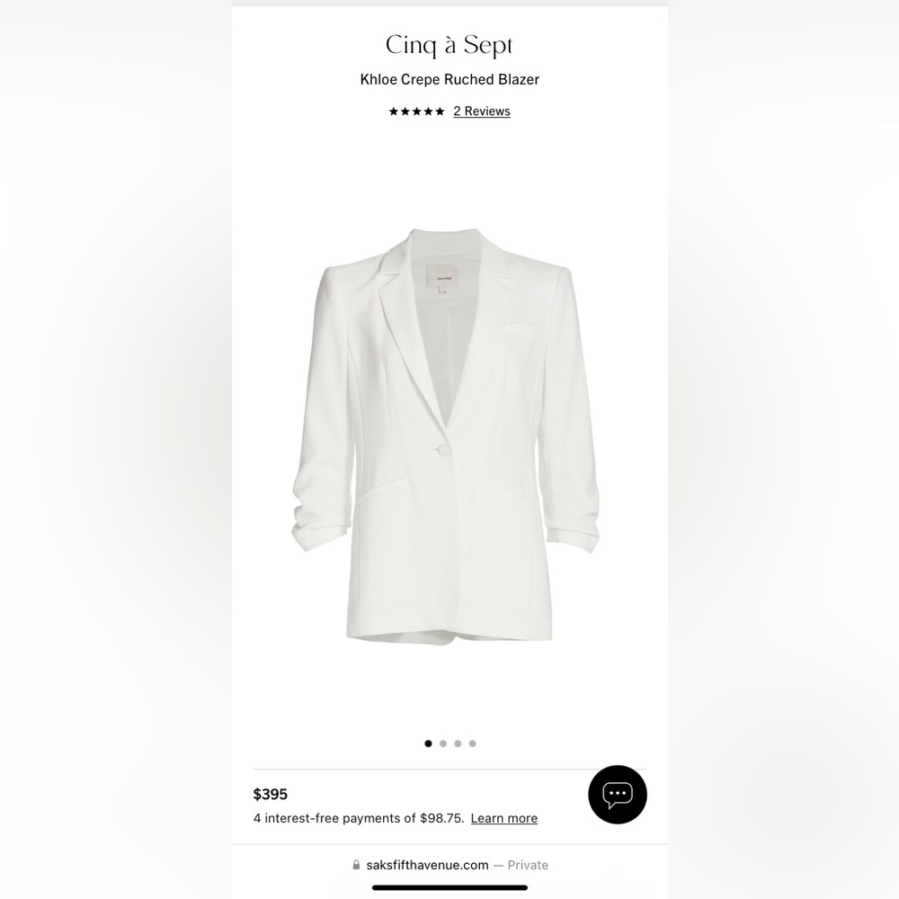 Cinq à Sept
Khloe Crepe Ruched Blazer